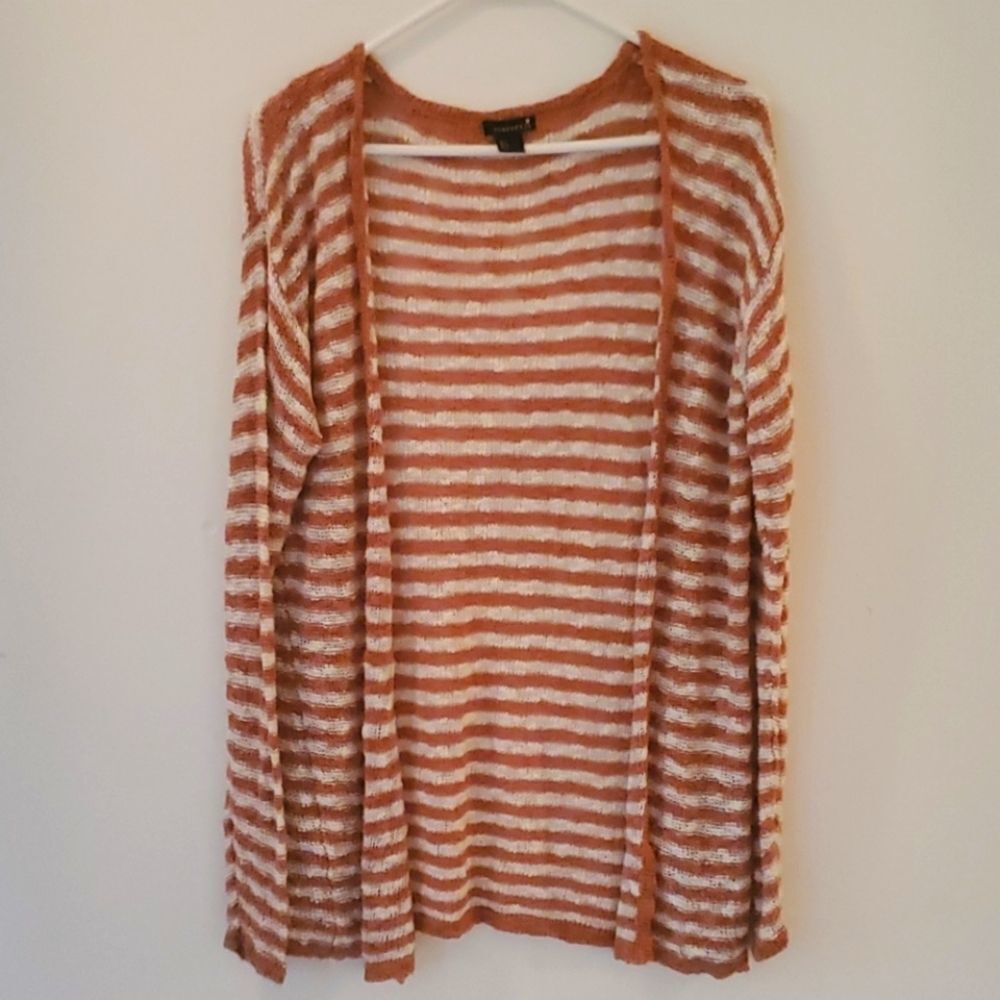 Forever 21 Orange and White Striped Cardigan Sweater Size Small